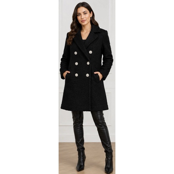Milly Jackets & Blazers - NWT M x Milly Black Boucle Coat Rhinestone Buttons Double Breasted M09184 S